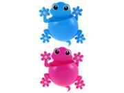 Home Plastic Frog Design Suction Cup Toothbrush Holder Blue Fuchsia 2pcs