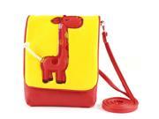 Unique Bargains Strap 3 Compartments Red Giraffe Pattern Coin Cell Phone Bag Purse Pouch