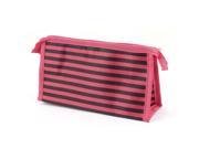 Unique Bargains Travel Zipper Striped Nylon Cosmetic Makeup Storage Bag Handbag Pouch Black Red