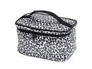 Ladies Two Way Zipper Leopard Prints Cosmetic Makeup Hand Bag Pouch Black Gray