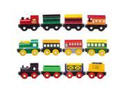 Playbees 12 Piece Wooden Toy Train Cars Engine Set Compatible w Other Tracks
