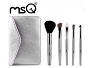 MSQ 5pcs Cosmetic Tool Goat Hair Makeup Brushes For Travel With Silver Kosmetic Brush Pouch