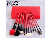 MSQ Professional 11PCS Goat Hair Makeup Brushes Set with Red Leather Bag