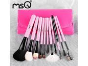 MSQ Professional 11PCS Goat Hair Makeup Brushes Set with Pink Leather Bag