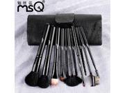 MSQ Professional 11PCS Goat Hair Makeup Brushes Set with Black Leather Bag