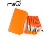 MSQ 9PCS Orange Synthetic Hair Professional Makeup Brush Set With Leather Case Bag For Wholesale Beauty