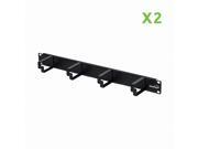 Navepoint 1U Horizontal 19 Inch Rack Mount Cable Management Panel With 4 D Rings 2 Inches Deep Black 2 Pack