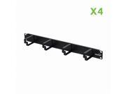 Navepoint 1U Horizontal 19 Inch Rack Mount Cable Management Panel With 4 D Rings 2 Inches Deep Black 4 Pack