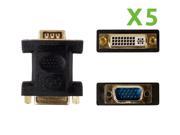NavePoint DVI I Female to VGA HD15 Male Adapter Converter Changer 5 pack Black