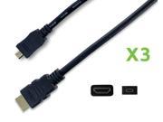 NavePoint Micro HDMI Type D to HDMI A Adapter Cable 10 Ft 3 pack Black