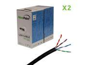 NavePoint CAT6 1000FT UTP Cable Solid 23AWG Black Ethernet LAN Bulk Wire CAT6 RJ45 2 pack