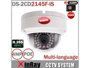 2016 New Hikvision 4MP IP Camera DS 2CD2145F IS H.265 IP POE Outdoor Dome Camera Waterproof Vandal proof Webcam 1080P 2.8MM Lens Camera