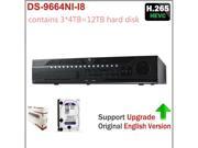 HIKVISION DS 9664NI I8 12TB NVR 64 Channel H.264 H.264 H.265 up to 12MP HDMI 1 4K; 1 1080p 8 SATA with 12TB