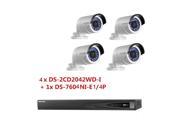 Hikvision 4PCS DS 2CD2042WD I IP Camera 4MP IR Bullet Network Camera 4mm Lens With DS 7604NI E1 4P 4CH POE NVR