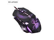 RAJFOO Mute Optical Gaming Mouse 3200DPI with 4 Level Adjustment 4 Color Breathing Backlight 7 Key Smart Macro Definition Gamer Mouse