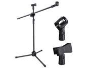 Microphone Stand Dual Mic Clip 360 degree Rotating Folding Type Boom Arm Tripod