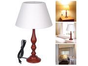 Table Lighting Cotton Fabric Lampshade w Walnut Color Oak Stand for Room Cafe