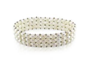 7” Triple-Row 5 - 5.5mm FW White Button Pearl Elastic Bracelet with Brass Beads 7” Triple-Row 5 - 5.5mm FW White Button Pearl Elastic Bracelet with Brass Beads