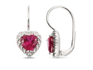 Amour Collections .05 ct.tw. Diamond & 3 1/5 CT TGW Created Ruby LeverBack Earrings Silver I3 Amour Collections .05 ct.tw. Diamond & 3 1/5 CT TGW Created Ruby LeverBack Earrings Silver I3