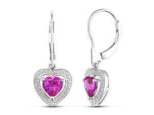 0.01ct Diamond TW and 2ct Created Pink Sapphire TGW Leverback Earrings Silver 0.01ct Diamond TW and 2ct Created Pink Sapphire TGW Leverback Earrings Silver