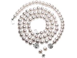 White AAA Pearl Choker Necklace, Pearl Bracelet, & Pearl Earrings Set (Various Sizes) White AAA Pearl Choker Necklace, Pearl Bracelet, & Pearl Earrings Set (Various Sizes)