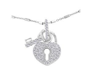 JA-ME Swarovski Crystal Heart Pendant with Key and 16"+ Design Chain in Rhodium Plated. JA-ME Swarovski Crystal Heart Pendant with Key and 16"+ Design Chain in Rhodium Plated.