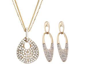 JA-ME 15"+ Swarovski Crystal Double Chains with Wave Design Pendant and Oval Pierced Earrings JA-ME 15"+ Swarovski Crystal Double Chains with Wave Design Pendant and Oval Pierced Earrings