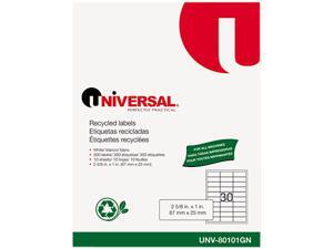 Universal 80101GN Laser Printer Permanent Labels Recycled 2-5/8 x 1 White 300 per Pack Universal 80101GN Laser Printer Permanent Labels Recycled 2-5/8 x 1 White 300 per Pack