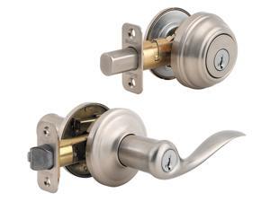 Kwikset 991TNL 15 SMT CP Tustin Entry Lever and Single Cylinder Deabolt Combo Pack feat SmartKey in Satin Nickel Kwikset 991TNL 15 SMT CP Tustin Entry Lever and Single Cylinder Deabolt Combo Pack feat SmartKey in Satin Nickel