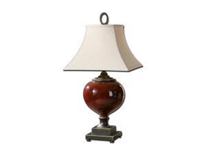Uttermost Carolyn Kinder Anka Table Lamp Lightly Distressed Burgundy Ceramic with Heavily Antiqued Dark Bronze Accents. Uttermost Carolyn Kinder Anka Table Lamp Lightly Distressed Burgundy Ceramic with Heavily Antiqued Dark Bronze Accents.