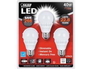 Feit Electric BPAG500DM/LED/3 40 Watts Equivalent 3 Pack 7.5 Watts (40W Equivalent) A19 Bulb Multi Purpose Fully Dimmable LED Light Bulb Feit Electric BPAG500DM/LED/3 40 Watts Equivalent 3 Pack 7.5 Watts (40W Equivalent) A19 Bulb Multi Purpose Fully Dimmable LED Light Bulb