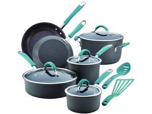 Rachael Ray Cucina Hard-Anodized Nonstick 12-Piece Cookware Set in Gray with Agave Blue Handles Rachael Ray Cucina Hard-Anodized Nonstick 12-Piece Cookware Set in Gray with Agave Blue Handles
