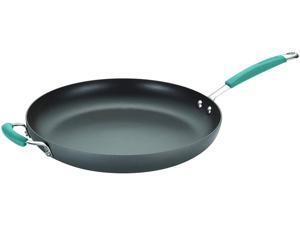 Rachael Ray Cucina Hard-Anodized Nonstick 14 in. Skillet with Helper Handle in Gray with Agave Blue Handles Rachael Ray Cucina Hard-Anodized Nonstick 14 in. Skillet with Helper Handle in Gray with Agave Blue Handles