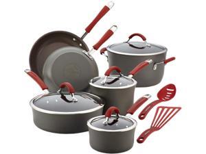 Rachael Ray Cucina Hard-Anodized Nonstick 12-Piece Cookware Set in Gray with Cranberry Red Handle Rachael Ray Cucina Hard-Anodized Nonstick 12-Piece Cookware Set in Gray with Cranberry Red Handle
