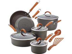 Rachael Ray Cucina Hard-Anodized Nonstick 12-Piece Cookware Set in Gray with Pumpkin Orange Handle Rachael Ray Cucina Hard-Anodized Nonstick 12-Piece Cookware Set in Gray with Pumpkin Orange Handle