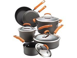Rachael Ray Hard-Anodized Nonstick 10-Piece Cookware Set, Gray with Orange Handles Rachael Ray Hard-Anodized Nonstick 10-Piece Cookware Set, Gray with Orange Handles