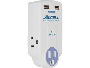 ACCELL D080B-010K Wall Mount 3 Outlets 612 Joules Travel Surge Protector with Dual USB Charging ACCELL D080B-010K Wall Mount 3 Outlets 612 Joules Travel Surge Protector with Dual USB Charging