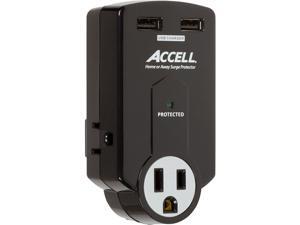 ACCELL D080B-011K Wall Mount 3 Outlets 612 Joules Travel Surge Protector with Dual USB Charging ACCELL D080B-011K Wall Mount 3 Outlets 612 Joules Travel Surge Protector with Dual USB Charging