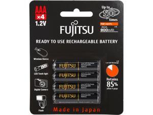 Fujitsu AAA 950mAh 500 Cycles High Capacity Ni-MH Pre-Charged Rechargeable Batteries 4-Pack - Black (Made in Japan) Fujitsu AAA 950mAh 500 Cycles High Capacity Ni-MH Pre-Charged Rechargeable Batteries 4-Pack - Black (Made in Japan)