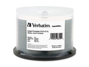 Verbatim DVD+R DL 8.5GB 8X DataLifePlus White Hub InkJet Printable 50 Pack Spindle Verbatim DVD+R DL 8.5GB 8X DataLifePlus White Hub InkJet Printable 50 Pack Spindle