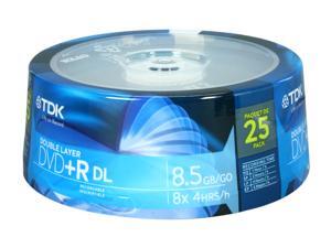 TDK 8.5GB 8X DVD+R DL 25 Packs Disc Model 48973 TDK 8.5GB 8X DVD+R DL 25 Packs Disc Model 48973