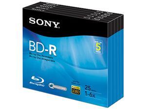 Sony BNR25R3H Blu-ray Recordable Media - BD-R - 6x - 25 GB - 5 Pack Jewel Case Sony BNR25R3H Blu-ray Recordable Media - BD-R - 6x - 25 GB - 5 Pack Jewel Case