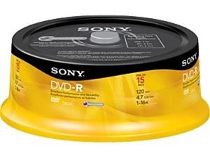 Sony DVD Recordable Media - DVD-R - 16x - 4.70 GB - 15 Pack Spindle Sony DVD Recordable Media - DVD-R - 16x - 4.70 GB - 15 Pack Spindle