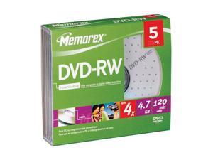 memorex 4.7GB 4X DVD-RW 5 Packs Media Model 05745 memorex 4.7GB 4X DVD-RW 5 Packs Media Model 05745