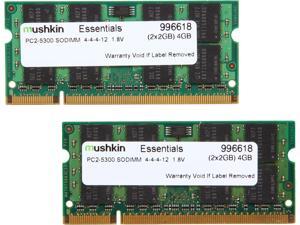 Mushkin Enhanced Essentials 4GB (2 x 2GB) 200-Pin DDR2 SO-DIMM DDR2 667 (PC2 5300) Dual Channel Kit Laptop Memory Model 996618 Mushkin Enhanced Essentials 4GB (2 x 2GB) 200-Pin DDR2 SO-DIMM DDR2 667 (PC2 5300) Dual Channel Kit Laptop Memory Model 996618
