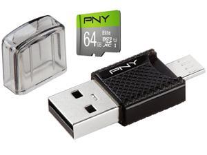 PNY 64GB Elite microSDXC UHS-I/U1 Class 10 Memory Card with OTG Reader, Speed Up to 85MB/s (P-OTGCR64GMSC3-GE) PNY 64GB Elite microSDXC UHS-I/U1 Class 10 Memory Card with OTG Reader, Speed Up to 85MB/s (P-OTGCR64GMSC3-GE)