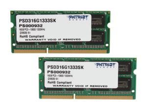 Patriot Signature 16GB (2 x 8G) 204-Pin DDR3 SO-DIMM DDR3 1333 (PC3 10600) Laptop Memory Model PSD316G1333SK Patriot Signature 16GB (2 x 8G) 204-Pin DDR3 SO-DIMM DDR3 1333 (PC3 10600) Laptop Memory Model PSD316G1333SK