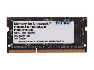 Patriot Signature 4GB 204-Pin DDR3 SO-DIMM DDR3L 1600 (PC3L 12800) Laptop Memory for Ultrabook Model PSD34G1600L2S Patriot Signature 4GB 204-Pin DDR3 SO-DIMM DDR3L 1600 (PC3L 12800) Laptop Memory for Ultrabook Model PSD34G1600L2S