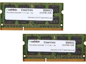 Mushkin Enhanced Essentials 4GB (2 x 2GB) 204-Pin DDR3 SO-DIMM DDR3 1066 (PC3 8500) Laptop Memory Model 996643 Mushkin Enhanced Essentials 4GB (2 x 2GB) 204-Pin DDR3 SO-DIMM DDR3 1066 (PC3 8500) Laptop Memory Model 996643