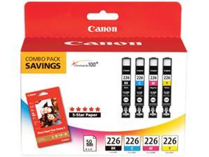 Canon CLI-226 4-pack Color Ink Cartridge combo with Photo Paper 50 Sheets ; 1 Black, 1 Cyan, 1 Magenta, 1 Yellow (4546B007) Canon CLI-226 4-pack Color Ink Cartridge combo with Photo Paper 50 Sheets ; 1 Black, 1 Cyan, 1 Magenta, 1 Yellow (4546B007)